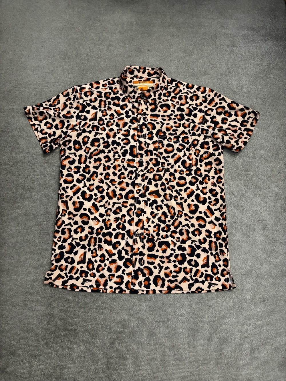 Retro Rifle Leopard Print Button Down Shirt Men’s